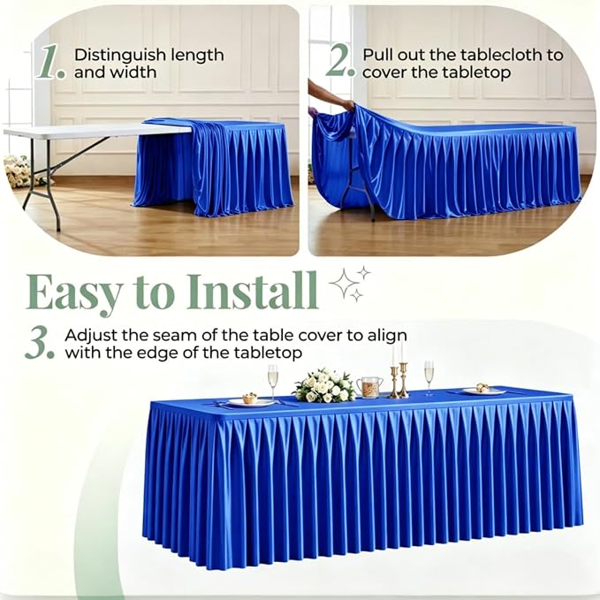 6 Packs Royal Blue Satin Tablecloths Rectangle 6FT, Glitter Spandex Fitted Stretch Table Covers Wrinkle-Free Floor Length Shimmer Table Skirt for Weddings Parties Baby Shower Banquets Vendor Events
