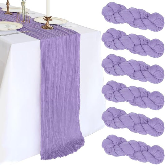 6 Pack 10FT Lavender Purple Cheesecloth Table Runner 120 Inch Gauze Rustic Boho Spring Cheese Cloth Table Runner Sheer Fabric Decorations for Holiday Party Wedding Banquet Bridal Baby Shower Décor