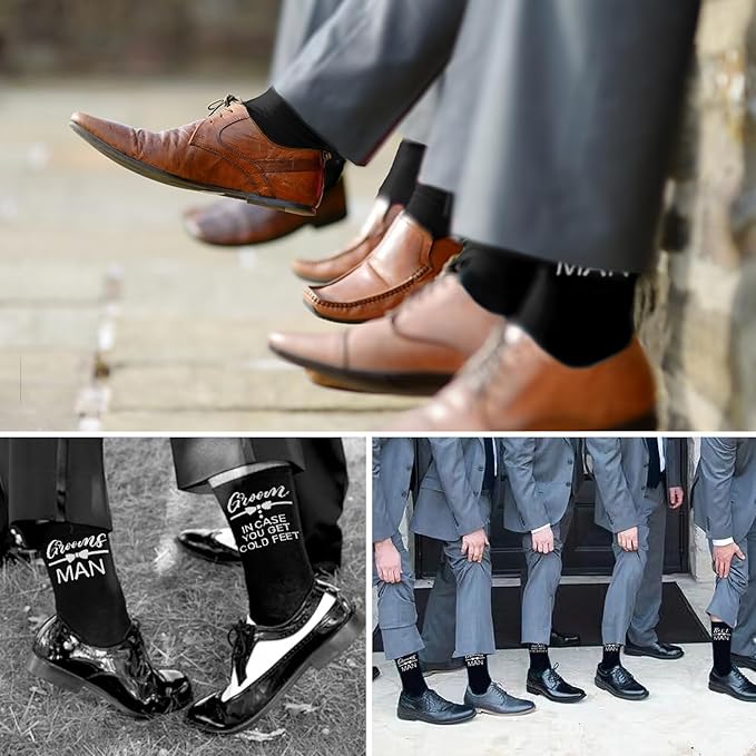 ELEGANTPARK Groomsmen Socks Set Groomsmen Proposal Gifts Wedding Bachelor Party Favor Black Cotton Novelty Socks for Men