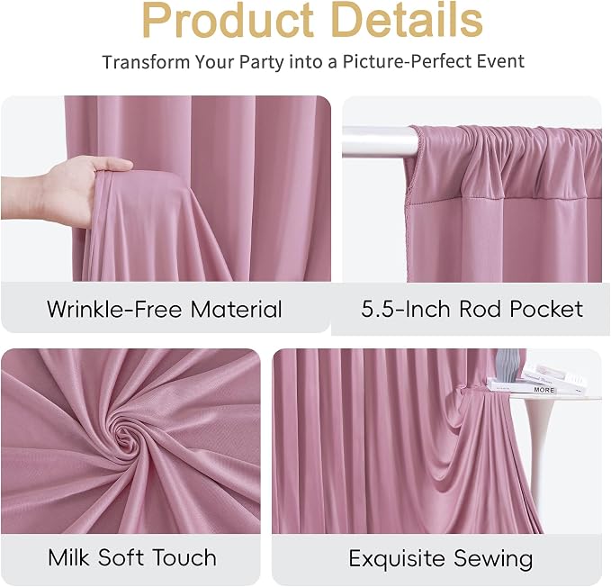 20x8ft Dusty Pink Photo Backdrop Curtains for Baby Shower Wrinkle Free Polyester Photoshoot Curtains Drapes Backdrop for Girls Birthday Party Wedding Graduation Photography Background 4 Panels 5x8FT