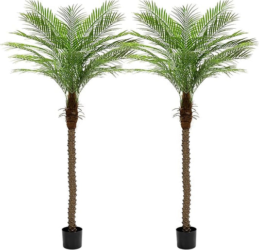 7ft Artificial Phoenix Palm Tree Tall Artificial Palm Trees with 15 Adjustable Leaves,Faux Phoenix Palm Plants for Outside Patio Pool Home Office Living Room Yard (2Pcs, 7ft)