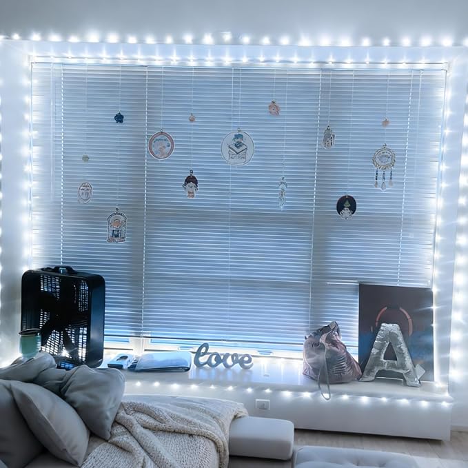 QITONG White Fairy Lights Battery Operated, 8 Pack Each 16ft 50 LED Outdoor Christmas String Lights, Silver Wire Mini Twinkle Light Indoor