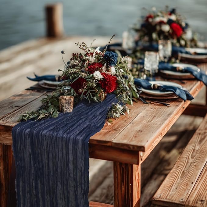 3 Pack Navy Blue Cheesecloth Table Runner 120 Inch 10FT Cheese Cloth Runners for Independence Day, Coastal Style, Retro Decoration, Graduation Decorations