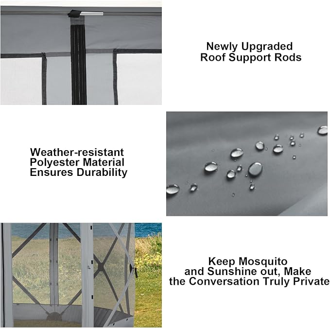 COBIZI 12x12 FT Pop Up Canopy Stargazing Tent, Gazebos On Clearance with Removable Roof,Instant Screened in Gazebo, Screen Tents Portable carpas para Patio for Outdoor Camping,Backyard, Garden, Gray