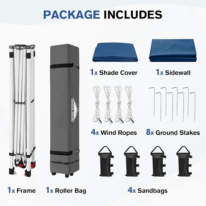 EAGLE PEAK Commercial Canopy 10x10 Pop Up Canopy Tent with 1 Sidewall, Easy Setup Heavy Duty Instant Event Shelter for Vendors & Markets, Outdoor Sun Shade, Dark Blue