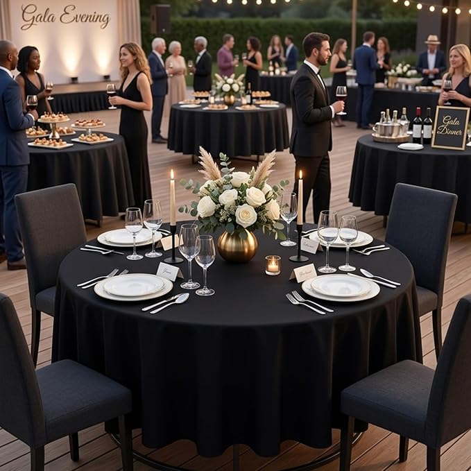 8 Pack Round Tablecloth 90 Inch Black Table Cloth for Round Tables, Washable Polyester Tablecloth Stain and Wrinkle Resistant Decorative Table Cloth for Wedding Party Dining Banquet
