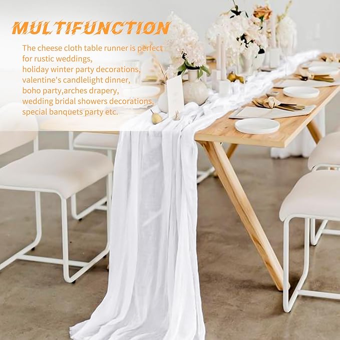 20 Pack Cheesecloth Table Runner - 17x108 Inch White Boho Gauze Cheese Cloth Table Runners for Baby Bridal Shower Decoration Wedding Party Summer Garden Farmhouse