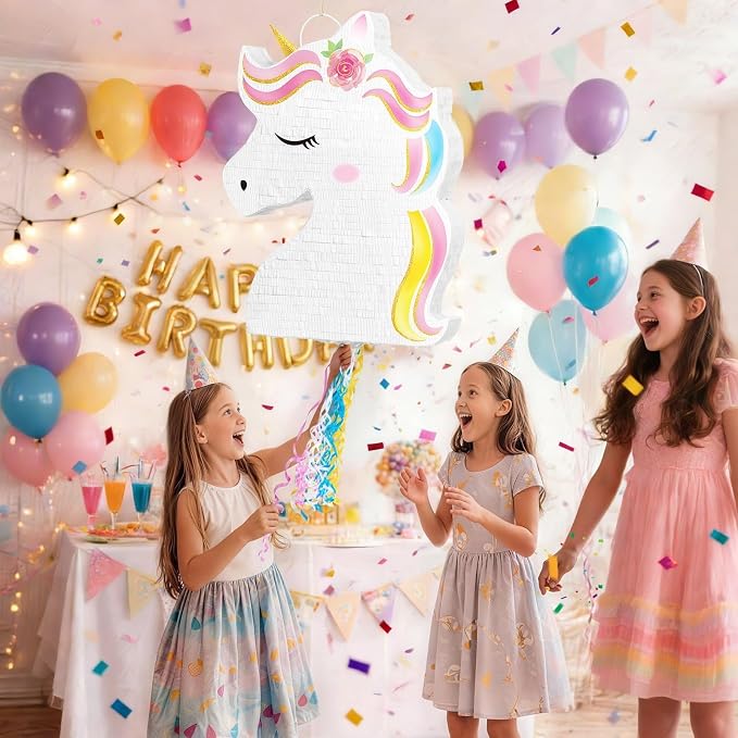 WERNNSAI Ultra Large Unicorn Piñata - Unicorn Party Supplies Piñata Bundle with Blindfold and Bat for Girls Kids Rainbow Unicorn Theme Birthday Party Game Decorations (20.4" x 15.6" x 2.9")