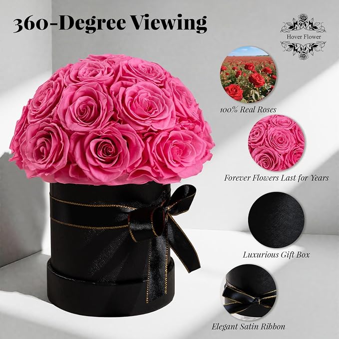 18 Preserved Flowers for Delivery Prime, Roses Dome Forever Flower Decor for Party Home Table Bedroom, Anniversary, Birthday, Wedding Gifts for Women Her (Pink)