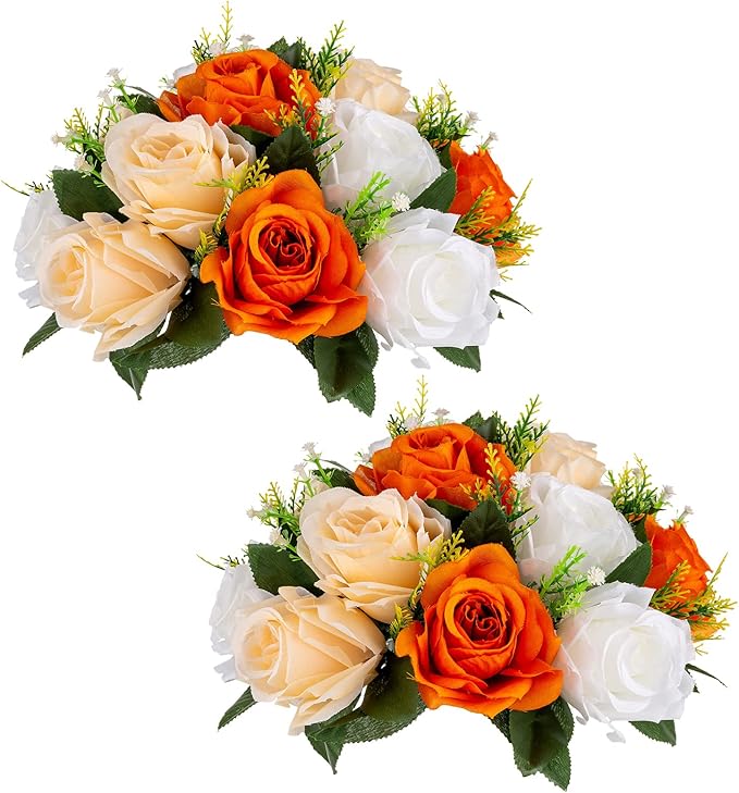 Sziqiqi Orange Fake Flowers for Fall Decoration Kissing Flower Balls for Wedding Centerpieces Tables Flower Centerpiece Arrangement for Party Festival