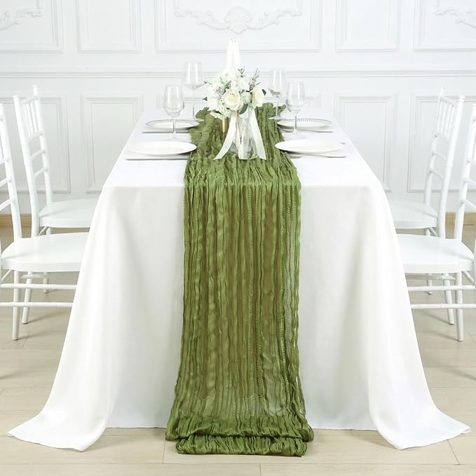 3 Pack Olive Green Cheesecloth Table Runner 120 Inch 10FT Cheese Cloth Runners for Spring Holiday, Baby Shower, Jungle Theme Party