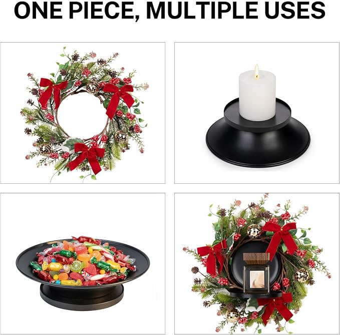 MOYEE Christmas Winter Centerpieces for Tables Candle Ring, Black Metal Candlestick with an Artificial Wreaths 14 in Versatile Dining Table Centerpiece Decor (Red Bow Pinecone Wreath)