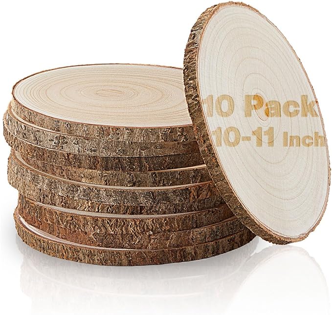 Set of (10) 10-11 Inches Large Wood Slices, Wood Centerpieces for Tables, Wood Slices for Centerpieces, Unfinished Wood Rounds for Wedding, Baby Shower, Party, Natural Paulownia Wooden Slabs