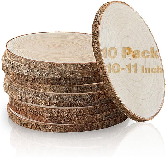 Set of (10) 10-11 Inches Large Wood Slices, Wood Centerpieces for Tables, Wood Slices for Centerpieces, Unfinished Wood Rounds for Wedding, Baby Shower, Party, Natural Paulownia Wooden Slabs