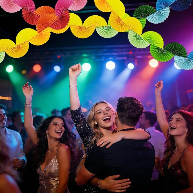 Rainbow Paper Fan Garland - Set of 3 Reusable Party Decorations for Birthday, Baby Shower, Bachelorette, Wedding, 1.6m Each, Easy Hang Backdrop Decor (3 Pack)