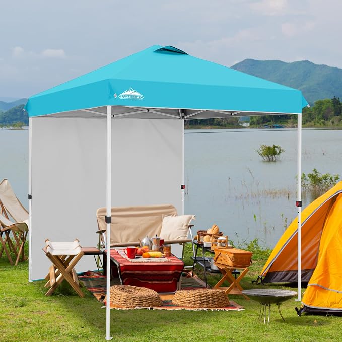 EAGLE PEAK Commercial Canopy 6.6x6.6 Pop Up Canopy Tent with 1 Sidewall, Easy Setup Heavy Duty Instant Event Shelter for Vendors & Markets, Outdoor Sun Shade, Light Blue