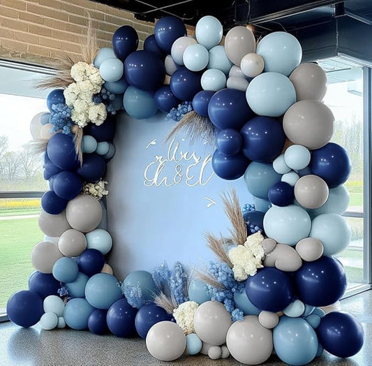 Navy Blue Balloon Arch Kit - Double Stuffed Dusty Light Blue Balloon Garland Dark Gray Latex Pastel Balloons for Baby Bridal Shower Birthday Wedding Graduation Party Decoration