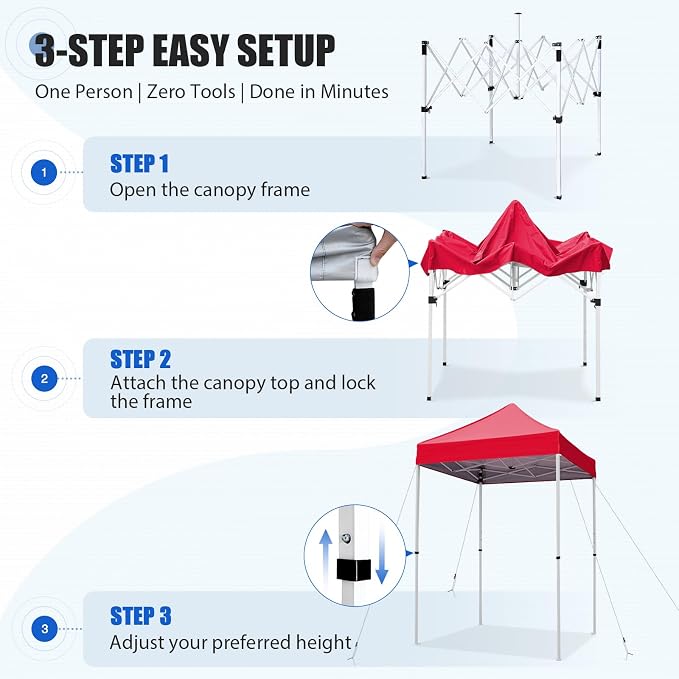 EAGLE PEAK 5x5 Pop Up Canopy Tent Instant Outdoor Canopy Easy Set-up Straight Leg Folding Shelter, Red
