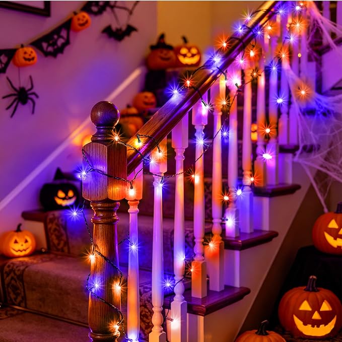 KNONEW LED String Lights Orange and Purple 99FT 300 LED Halloween Lights with 8 Modes Memory for Home Tree Yard Room Indoor & Outdoor Decorations