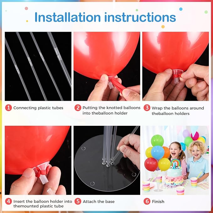 6 Balloon Stand Kit for Table Centerpieces with Balloon and Base Rainbow Balloons Holder Birthday Retirement Graduation Wedding Gender Reveal Party Baby Shower Decorations