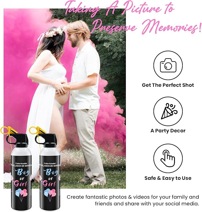 Gender Reveal Fire Extinguisher 2 Pack Colorful Corn Powder Gender Reveal Smoke with Power for Party Pink Extinguish for Baby Reveal Party Birthday Wedding Baby Shower Color Run Gender Reveal Ideas