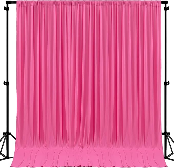 Hot Pink Backdrop Curtain 2 Panels-Wrinkle-Free Polyester Photography Drapes for Wedding Party Photo Background Decorations- 8 X10FT (Hot Pink)