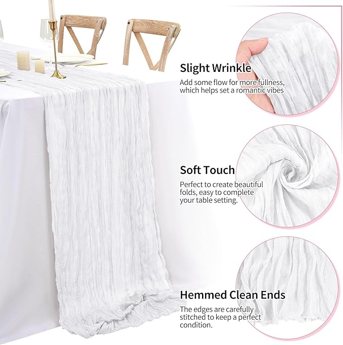 16 Pack 10Ft Cheesecloth Table Runner White, 20 x 120 Inch Rustic Gauze Boho Cheese Cloth Table Runners Wedding Long Table Runner for Wedding Party Bridal Shower Table Decoration