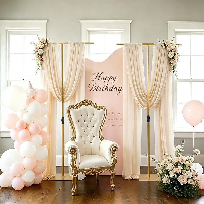 2pcs Heavy Duty Wedding Backdrop Stand for Party, Adjustable T-Shape Background Support 2.6-8FT for Wedding Arch, Birthday, Baby Shower, Events Decorations