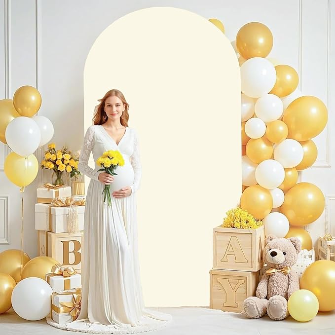 Ivory Wedding Arch Cover 6.6FT Arch Covers Stretchy Backdrop Spandex Fitted Arch Stand Cover Double Sided Arch Backdrop Cover for Party Wedding Ceremony Baby Shower Decoration