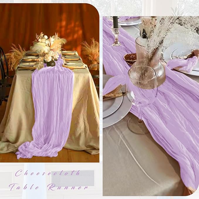 6 Pieces Lilac Cheesecloth Table Runner 10FT Pink Runner for Tables Gauze Fabric Boho 35 x 120 Inches Long Table Runner Decoration Rustic Sheer Runner for Wedding Baby Birthday Party Lilac