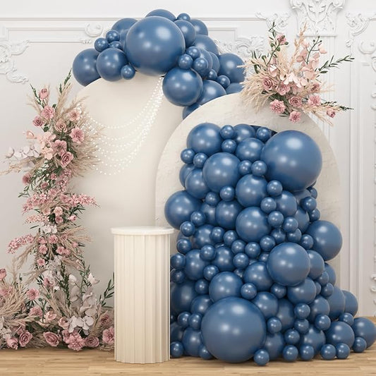 108Pcs Dusty Blue Double Stuffed Balloons Different Size, 18/12/10/5 inch Dark Slate Blue Balloons Garland Arch kit for Baby Shower Boy Birthday Bridal Gender Reveal Party Decoration