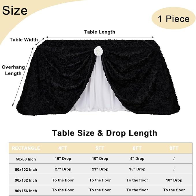 Fanqisi Black Table Cloths Satin Table Cover 50x80 Inches for Baby Shower Wedding Boys Birthday Party Table Decoration