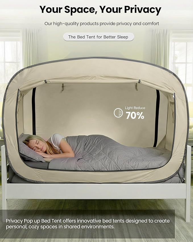 ANC POP Bed Tent Twin Bed Canopy Portable Dream Tent for Adult Indoor Sleeping Tents with 2 Doors Breathable Private Space Tents, Pale Yellow