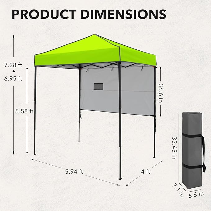6x4 Pop Up Canopy Tent with Half Wall Panel, Instant Portable Beach Canopy, Outdoor Tent with Carry Bag for Camping, Sports, Tailgating, Events, Neon Green