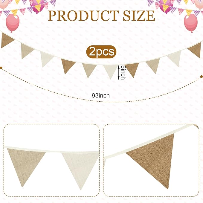 Oudain 2 Pcs Pennant Banner Flags Nursery Garland Triangle Bunting Flags Playroom Wall Decor Banner for Nursery Baby Shower Birthday Boho Wedding Party Event, Each 7.75 ft(Simple Color)