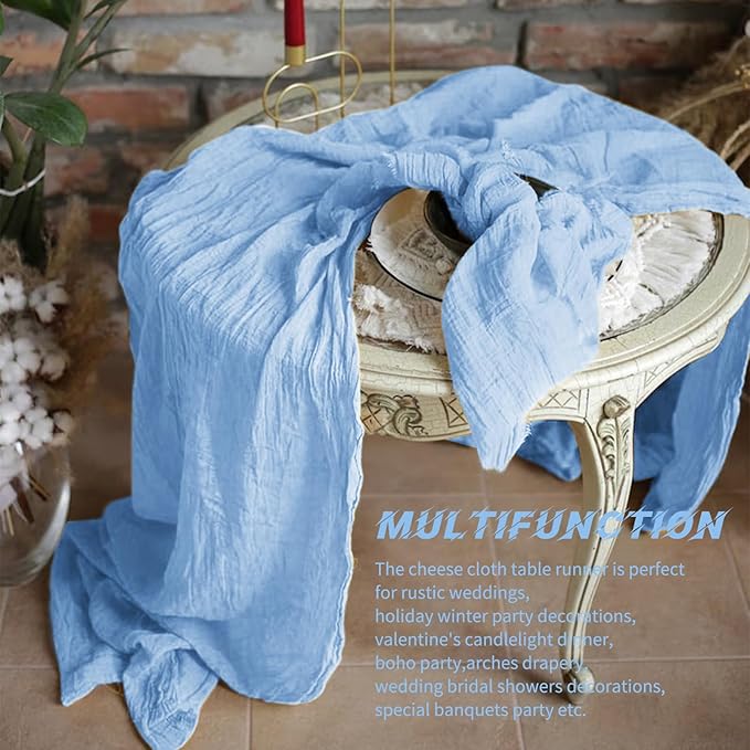 20 Pack Cheesecloth Table Runner - 17x108 Inch Light Blue Boho Gauze Cheese Cloth Table Runners for Baby Bridal Shower Decoration Wedding Party Summer Garden Farmhouse
