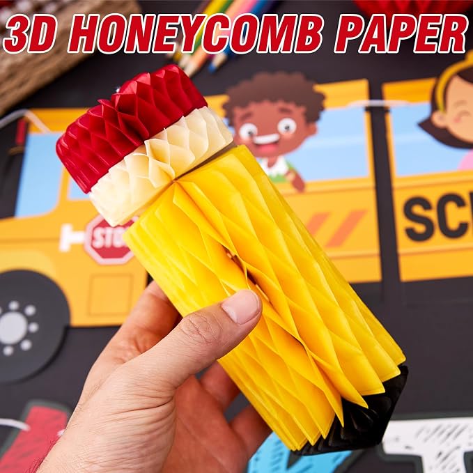 Back to School Decoration School Bus Party Banner Apple Pencil Hanging Honeycomb Welcome Back to School Classroom Kindergarten Teacher Appreciation First Day of School Bulletin Board Supplies