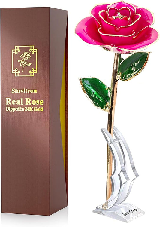 Sinvitron Gold Dipped Infinity Rose - Eternal Resin-Preserved Rose | Forever Flower Decor for Birthdays, Mother’s Day, Anniversaries | Unique Gift for Women, Mom, Wife (Peach Pink)