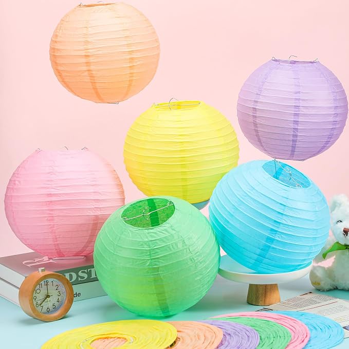 Retisee 12 Pcs 10 Inch Hanging Paper Lanterns Party Decorations Cute Pastel Classroom Decor for Birthday Back to School Party Decoration for Classrooms Wedding Birthday Ceilings