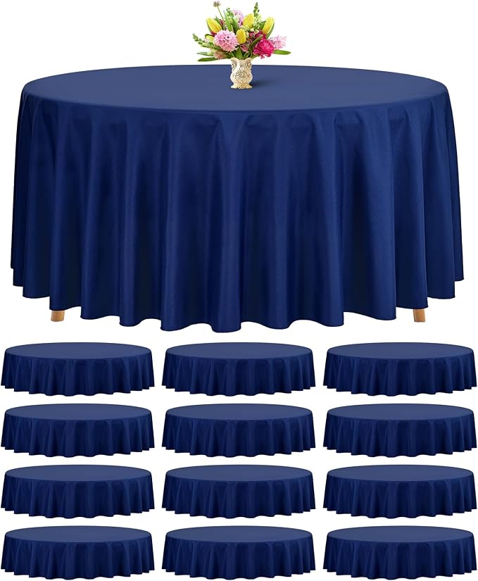 Teruntrue 12 Packs Navy Blue Round Tablecloths 120 inch Round Table Cloth, Washable Polyester Fabric for Wedding Parties Banquet Holiday Dinner Table Decorative, Navy Blue
