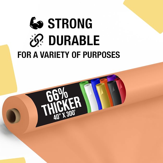Party Solids 66% Thicker Premium Peach Plastic Table Cover Roll 40" X 300' Table Cloth Plastic Cover Roll Quality Thick Banquet Rolls Disposable Tablecloth Rolls Strong American Based Company