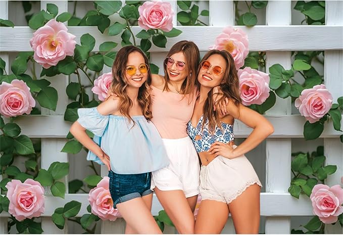 Baocicco 5x3ft Flowers Fence Backdrop Photography Pink Rose Green Leaves White Spring Floral Farmhouse Background for Bridal Shower Wedding Birthday Party Backdrops Decoration Photo Props Photoshoot