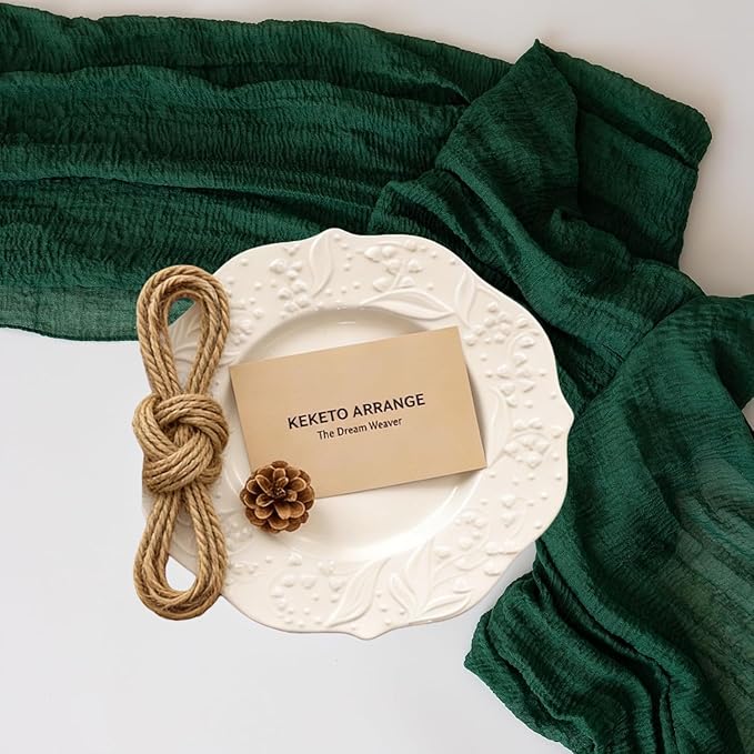 Keketoarrange 3pcs Emerald Green Table Runner Cheesecloth Gauze 120 Inch 10 FT Rustic Boho Cheese Cloth Table Decor for Wedding Baby Bridal Shower Party Long Sheer Vintage Spring Home Decorations