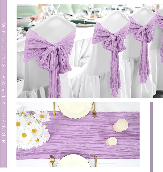 24 Pack Cheesecloth Table Runner 20 x 120 inch Cheese Cloth Table Runner Bulk,Romantic Boho Sheer Gauze Fabric Table Runners for Wedding Reception,Party,Bridal Shower Table Decor(Lavender)