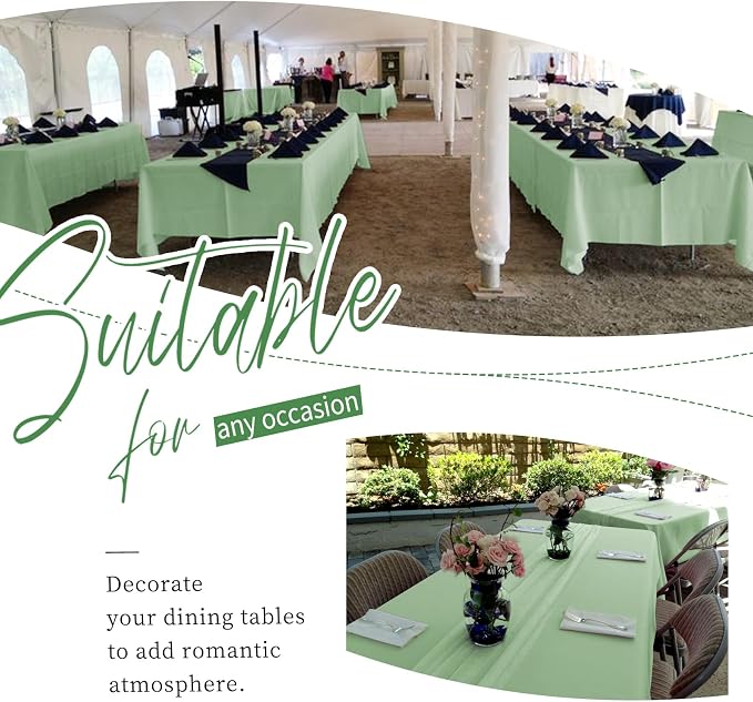 Showgeous 4 Pack Sage Green Rectangle Tablecloth 60 x 126 Inch, Wrinkle & Stain Resistant, Perfect for 6ft & 8ft Tables, Wedding, Banquet, Everyday Use