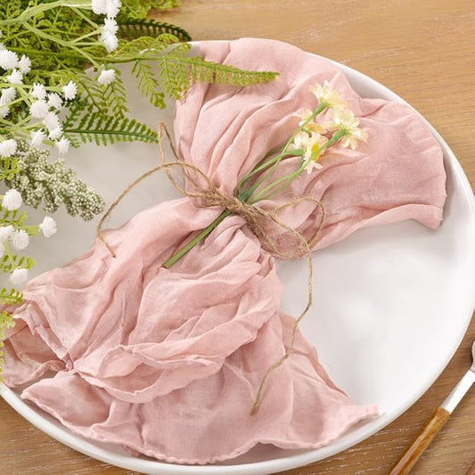 60pcs Dusty Pink Cheesecloth Napkins Mother‘s Day Spring Washable Boho Rustic Gauze Table Cloth Napkins Bulk 21x21 Inches for Wedding Party Bridal Baby Shower Birthday Table Decor