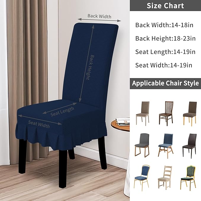 Easy-Going Dining Chair Covers Stretch Parsons Chair Slipcover with Skirt Chair Covers for Dining Room Restaurant Banquet (6 PCS, Navy)