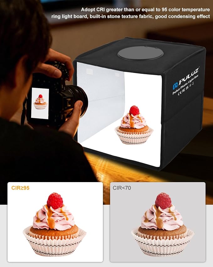 10"x10" Mini Photo Light Box, PULUZ Portable Lightbox with 104 LED Ring Light, CRI 97+ Dimmable Shooting Tent Kit, 12 Backdrops Photo Studio for Jewelry & Small Items Photography
