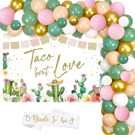 Taco Bout Love Bridal Shower Decorations, Sage Green Balloon Garland Kit, Fiesta Bridal Shower Backdrop, Bride to Be Sash, Mexican Wedding Shower Bachelorette Party Supplies