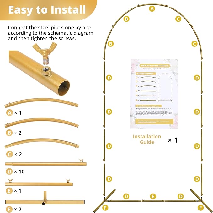 6.5 ft Gold Metal Balloon Arch Stand, Arch Backdrop Stand with Stable Base,Easy-to-Install Wedding, Birthday, Baby Shower & Garden Party Decoration